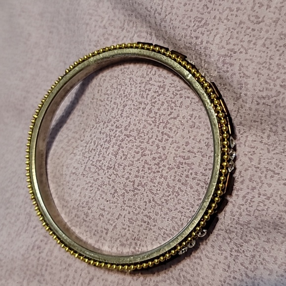 Brown and Rhinestone Detail Golden Braided Bracelet - Picture 2 of 3